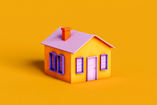 a violet and orange house on orange background