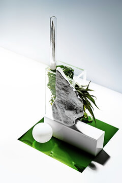 Artistic still life cannabis set with joint and marijuana leaf 