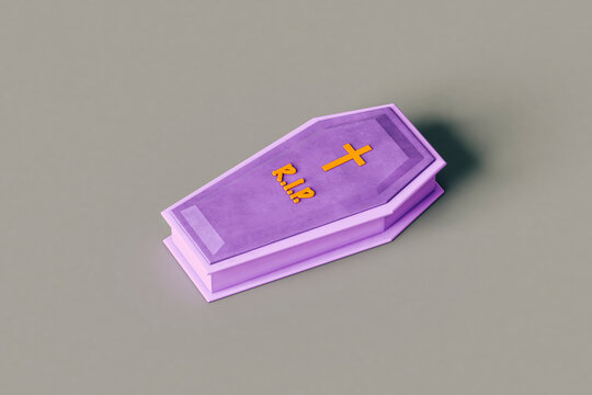 one violet coffins on grey background