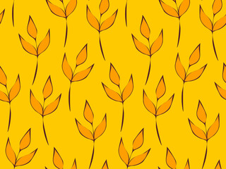 Seamless repeating pattern of flowers and plants. Decorative beautiful garden of wildflowers. Botanical leaves and floral pattern for design. Abstract minimalistic modern wallpaper. Vector background.