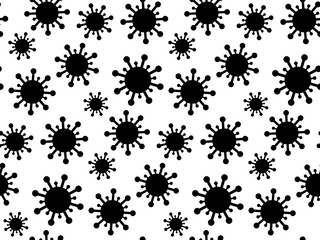 Seamless repeating pattern with influenza virus and coronavirus bacteria icon. Medical painful infection with germs. Abstract minimalistic modern wallpaper. Background vector illustration.