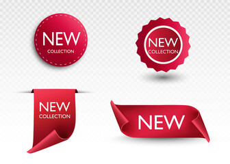 New collection tags. Vector badges and labels. Paper ribbons
