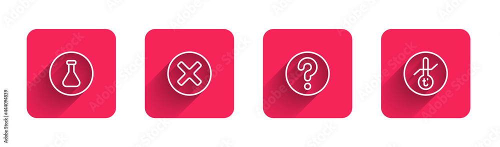 Poster set line test tube and flask, x mark, cross in circle, unknown search and meteorology thermometer wi