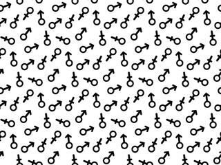 Seamless repeating pattern with male and female gender sign icon. The symbol of equality and gender relations. Abstract minimalistic modern wallpaper. Background vector illustration.
