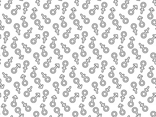 Seamless repeating pattern with male and female gender sign icon. The symbol of equality and gender relations. Abstract minimalistic modern wallpaper. Background vector illustration.