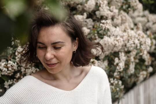 Portrait of a woman with cute freckles