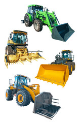 Front loaders for use in various areas of modern production. Isolated on white