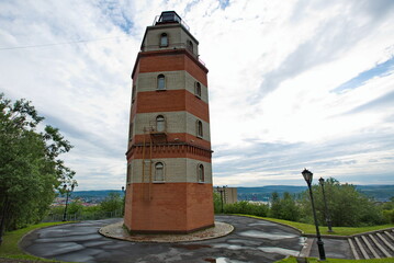 Memorable lighthouse in the city of Murmansk, Russia.
