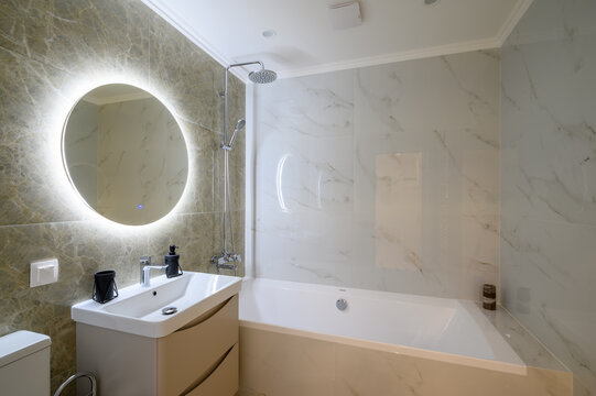 Compact modern luxury marble bathroom