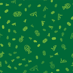 Set line Hotdog sandwich, Attraction carousel and Bumper on seamless pattern. Vector