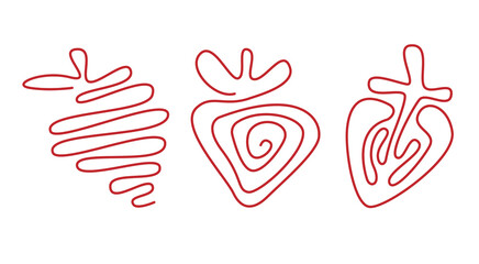 Fototapeta premium Drawing line strawberry on the white background. Continouos doodle. Vector illustration. Set of abstract strawberry