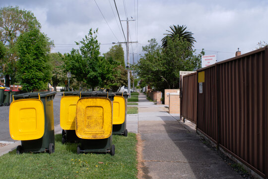 Empty recycle bins on kerbside in Australia