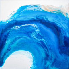 Part of original resin art epoxy resin painting. High quality details. Marble texture. Fluid art for modern banners, ethereal graphic design. Abstract ethereal bronze, blue and white swirl.