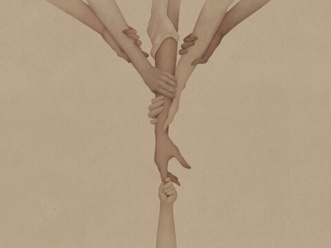 Illustration of child hand holding hand for help and hope