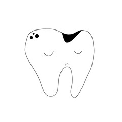 Tooth with caries. Sick tooth icon. Vector illustration of a human tooth. Hand drawn tooth with a hole.