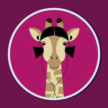 Giraffe Gina - animal avatar. Giraffe avatar in flat style on pink background. The color of clothes, accessories and background can be changed.