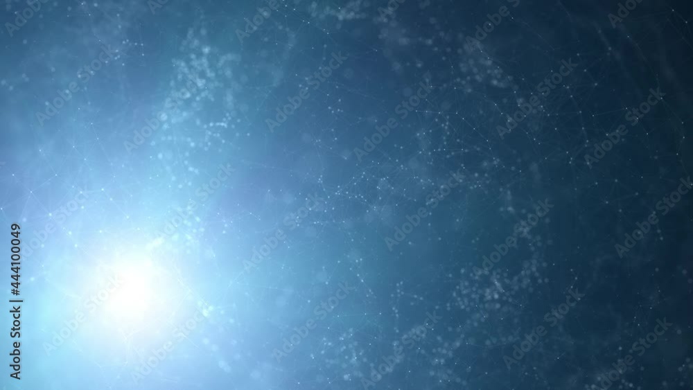 Poster loop features animated technology shining based shapes, connected flickering lines and blurry dots o
