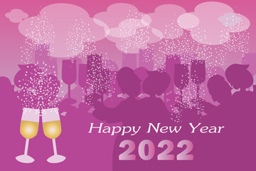 Colored silhouettes of people toasting and celebrating two thousand twenty-two