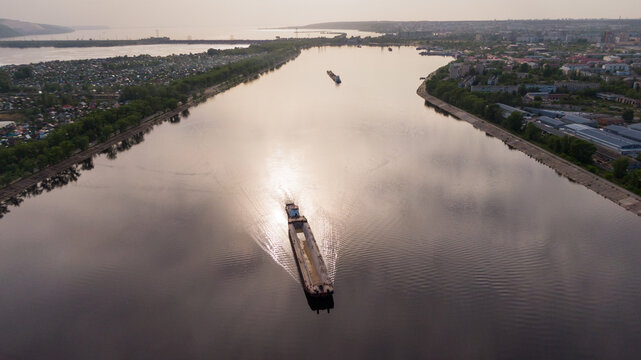 Top-view of a cargo ship