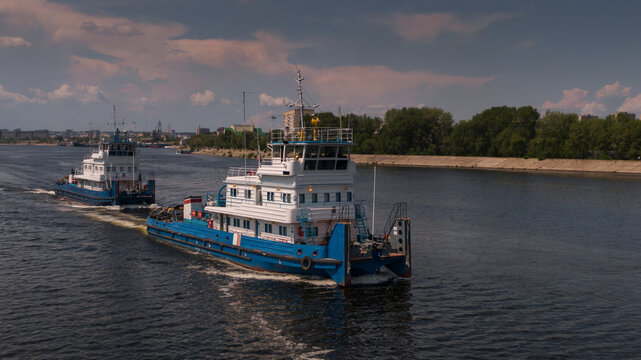 Top-view of two tugboat ships