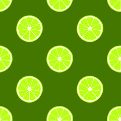 Lime in a cut, seamless pattern on a green background. The fruit. Vector illustration.