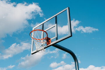 Glass backboard and blue sky
