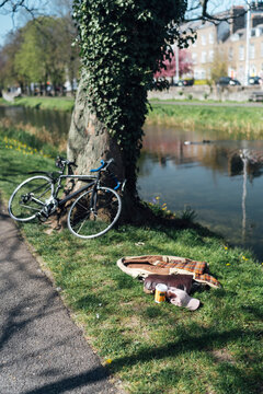 Bike and jacket in the park