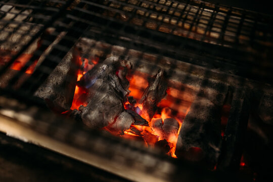 Background of charcoal burning in a Japanese barbecue (robata)