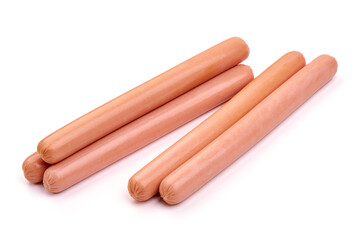 Boiled Hot dog sausages, isolated on white background.