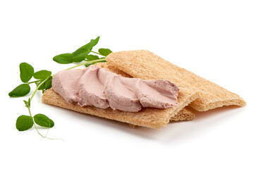 Liver pate sandwich, isolated on white background.
