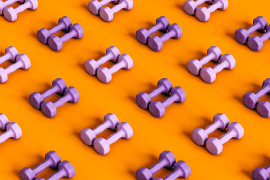 pattern of Purple dumbbells on orange background