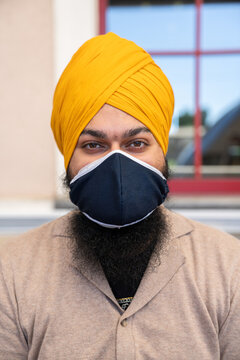 Sikh Man Wearing Turban And Face Mask