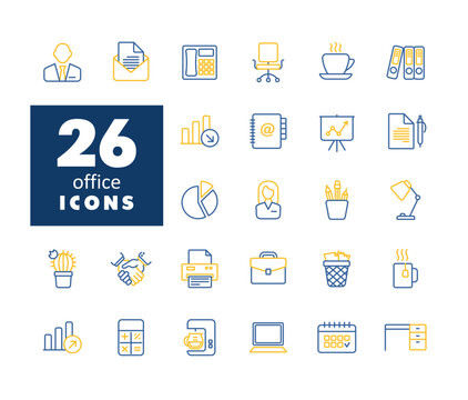 Office outline vector icon set. Office sign