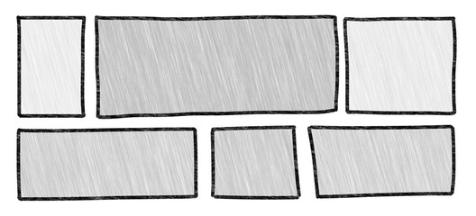 A series of horizontal comic strip panels, handdrawn regular boxes, each filled with a different shade of gray (pencil drawing). Simple style.
