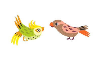 Bright Exotic Tropical Birds Set Cartoon Vector Illustration