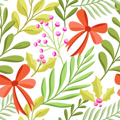 Vector Christmas seamless pattern. Hand drawn winter holiday illustration. Trendy repeat texture for fashion print, wallpaper or fabric.