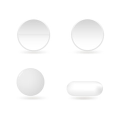 Realistic set of pills isolated on white background. Vector illustration. 