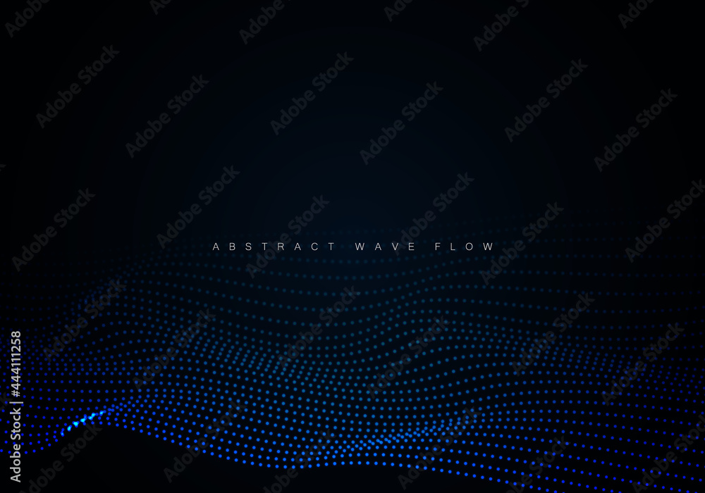Poster wave of particles. futuristic blue dots background with a dynamic wave. big data.