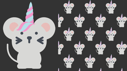 Cute unicorn mouseseamless pattern, gift wrapping