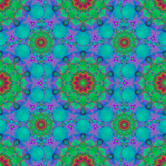 Seamless ornament based on round geometric ornaments. Print on fabric, upholstery, decor element.