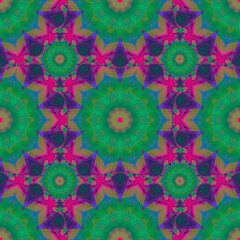 Seamless ornament based on round geometric ornaments. Print on fabric, upholstery, decor element.