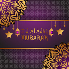 Eid greetings social media post with luxury mandala, stars, lenterns, eid al adha mubarak design template