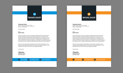Obraz premium Professional Abstract corporate Letterhead template Design for Advertising Company Profile Layout, Letterhead Design Simple, And Clean Print-ready with Orange and blue CMYK Color 7