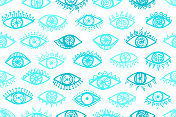 Doodle open eyes modern endless pattern. Pop art