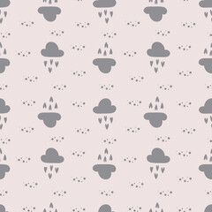 Cute seamless pattern with clouds and hearts for kids holidays. Vector illustration can be used for wallpaper, pattern fills, web page background, baby shower, surface textures. Design for kids