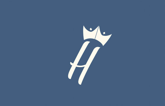 yellow blue hand written H alphabet letter logo icon. Business typography with royal style king crown