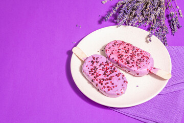 Lavender ice cream, chilled dessert