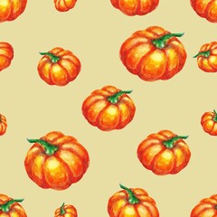 Сute pumpkin seamless pattern Harvest festival watercolor vector