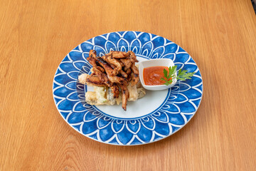 Assorted Vegetable Tempura and Grilled Chicken Strips with Dipping Sauce