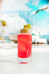 Pink mint brazilian in cocktail in Ilhabela beach - São Paulo